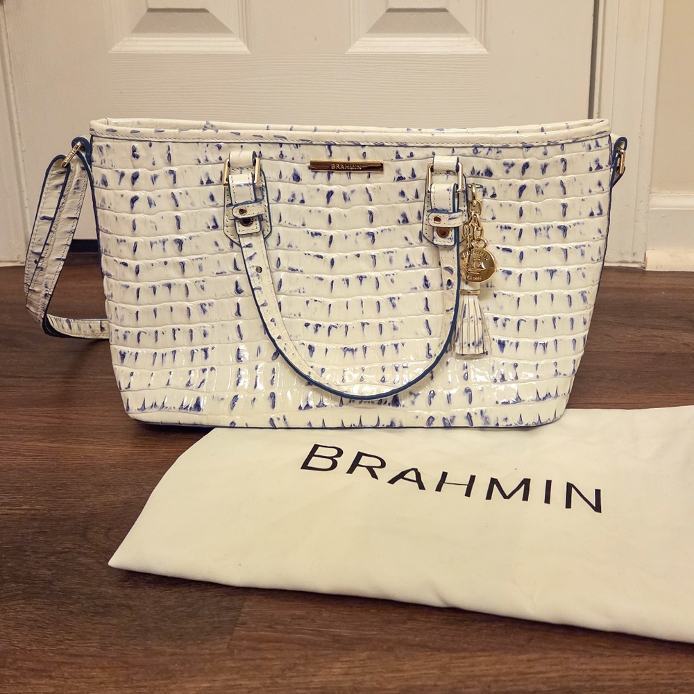 BRAHMIN CROC EMBOSSED LEATHER SATCHEL